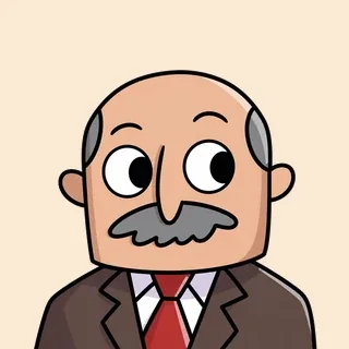 The Boss, a bald executive with a grey moustache and a red tie