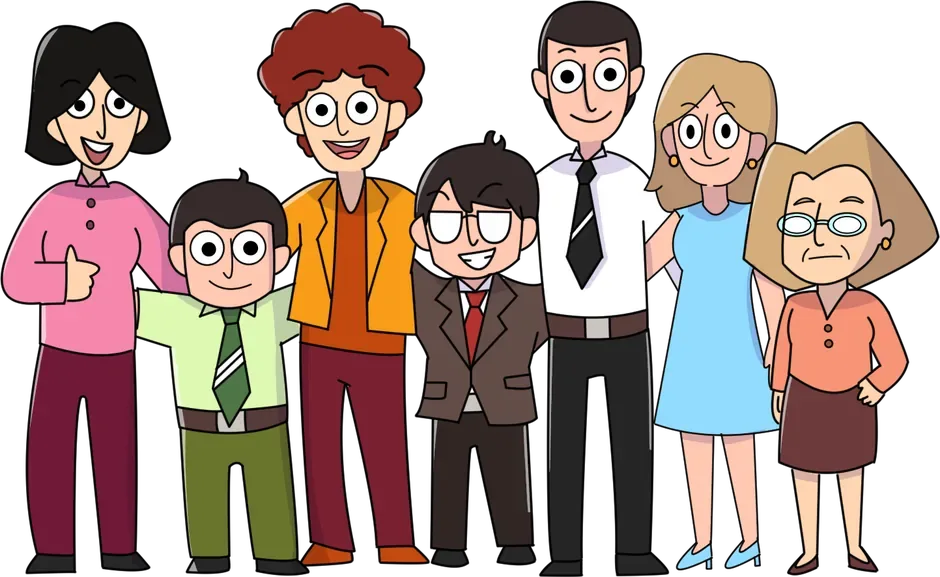 The wider office cast standing together as a group