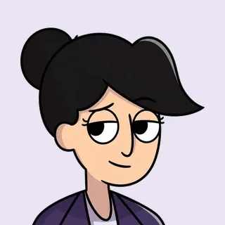 The Manager, dark hair in a bun, purple blazer, unimpressed expression